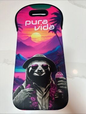 Pura Vida Neon Sloth Wine Tote - Pink Purple Teal Sunset